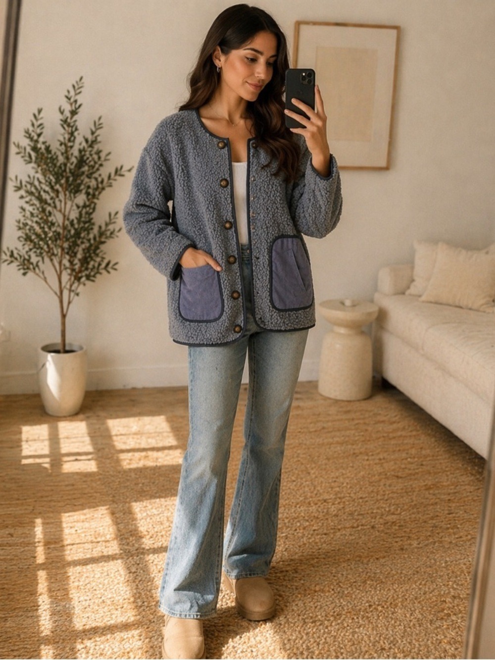 NWT Madewell Fleece Cardigan Jacket Blue Re)sourced Shacket Small